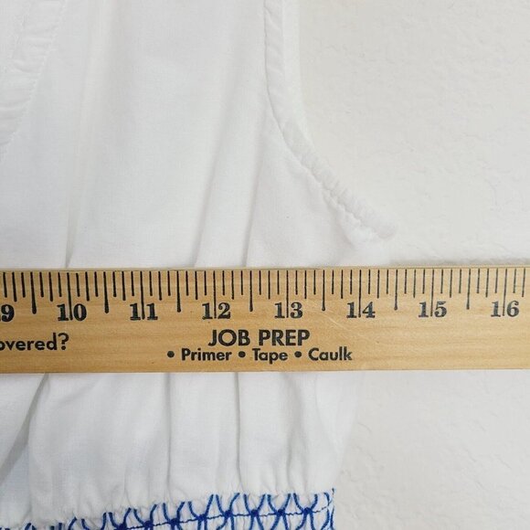 Eddie Bauer Sz Med Sleeveless Peplum Blouse White Blue Cotton Dutch Chinoiserie - Picture 10 of 10